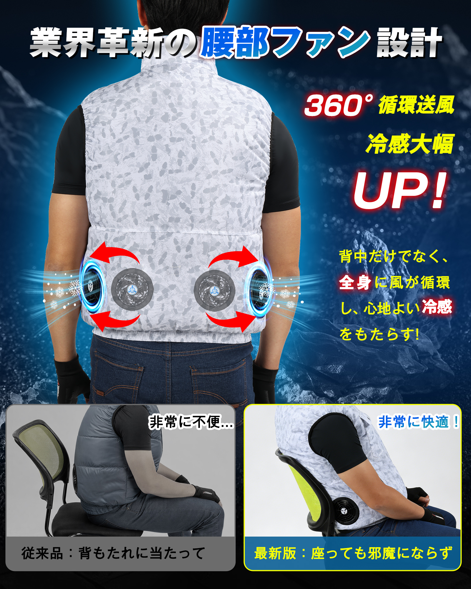 空調作業服 ファン、バッテリー付き XL 空調作業服 ファン付き作業服 40V超高出力 大風量 36000mAhバッテリー
