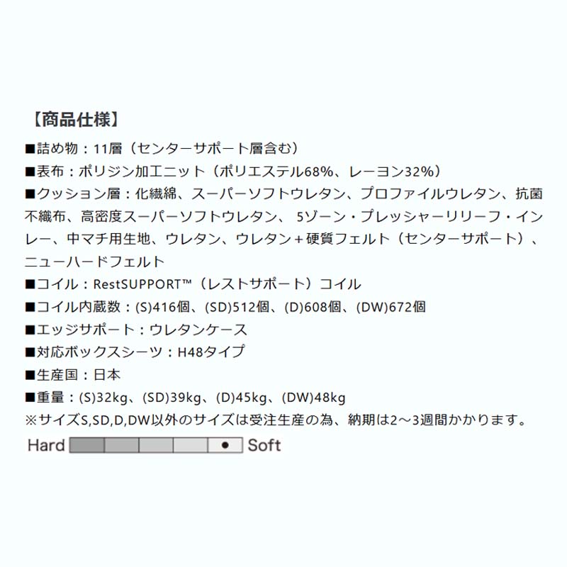 マットレス ガーナイト4 Gahnite4 クイーン 幅170cm レストサポートコイル ポリジン加工 抗菌加工 快眠 寝心地 サポート 国産 sealy シーリー クラウンジュエルの画像
