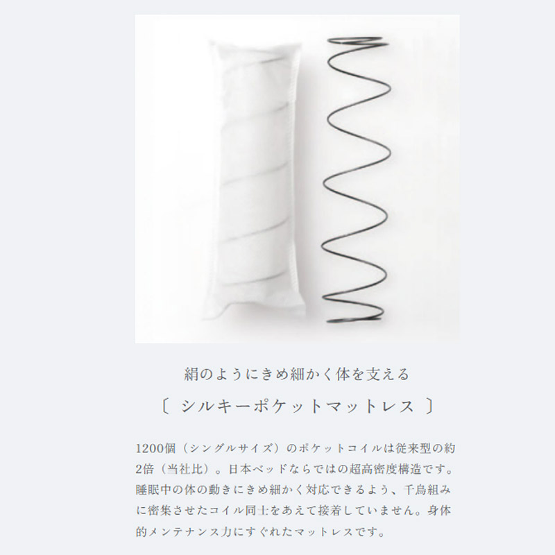 マットレス シルキーポケットマットレス Silky Pocket Mattress キング K 幅180cm ポケットコイル 通気性 放湿性 抗菌 防臭 国産 日本製 NIHON BED 日本ベッド | 日本ベッド | 02
