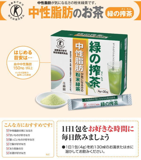 注目の 緑の搾茶 みどりのさくちゃ 特定保健用食品 粉末 緑茶 中性脂肪