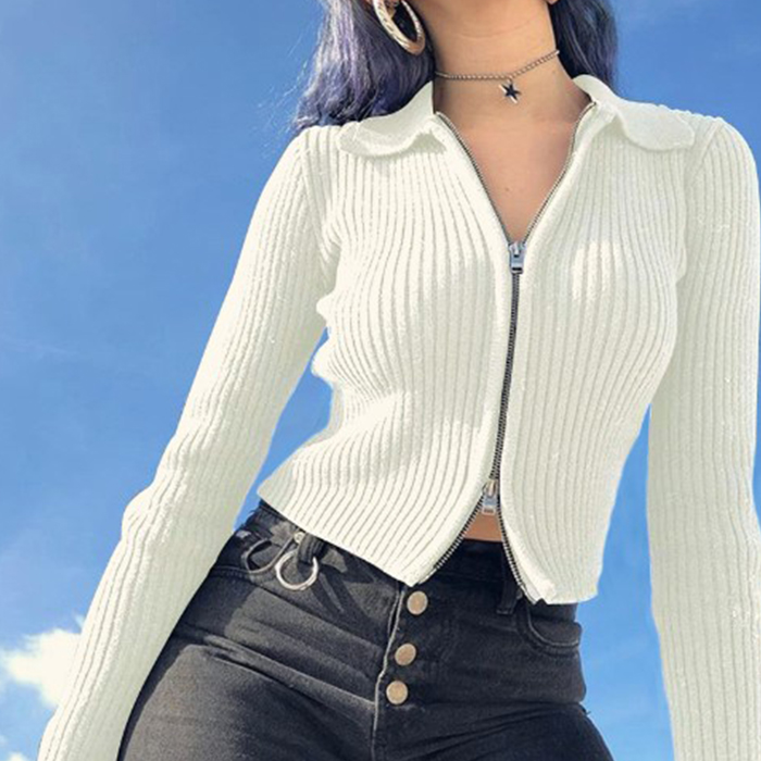ニット セーター カーディガン フルジップ レディース トップス リブ 冬 秋 春 ファスナー はおり物 おしゃれ シャープ ストレッチ |  | 03