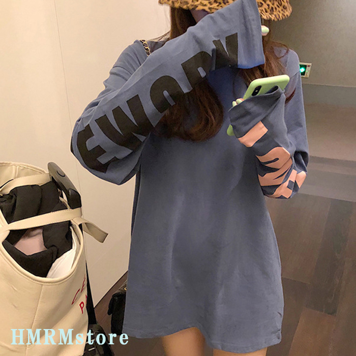 tシャツ レディース 長袖 ロンT ロングTシャツ トップス カットソー ロゴプリント クルーネック 大きめ ゆったり 体型カバー |  | 10