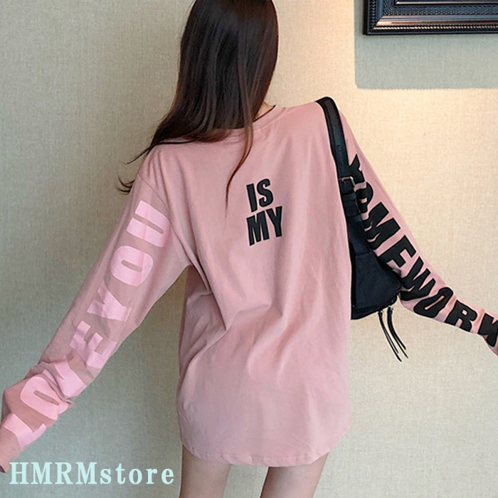 tシャツ レディース 長袖 ロンT ロングTシャツ トップス カットソー ロゴプリント クルーネック 大きめ ゆったり 体型カバー |  | 04