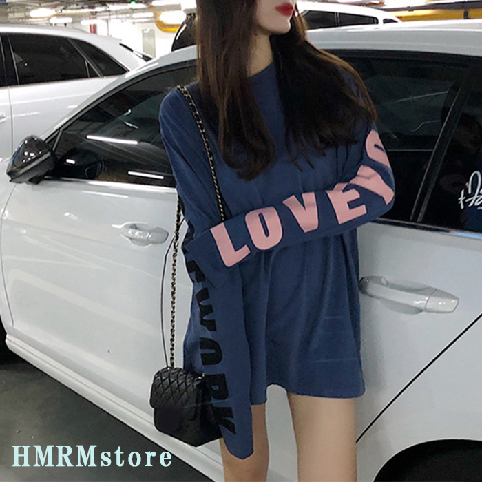 tシャツ レディース 長袖 ロンT ロングTシャツ トップス カットソー ロゴプリント クルーネック 大きめ ゆったり 体型カバー |  | 02
