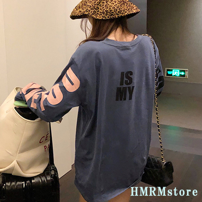 tシャツ レディース 長袖 ロンT ロングTシャツ トップス カットソー ロゴプリント クルーネック 大きめ ゆったり 体型カバー |  | 08
