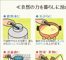 飲料水、てんぷら、冷蔵庫にザ・備長炭　ミニ