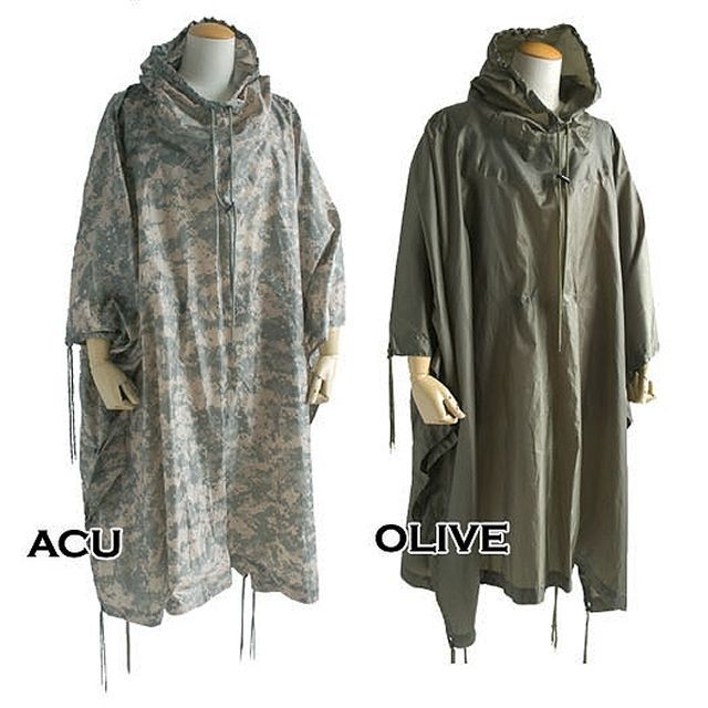ミリタリーナイロンポンチョ 黒 オリーブ 迷彩 8色 : 傘とこだわり雑貨