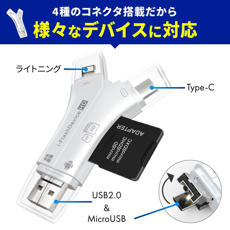 スマホ SD sd カードリーダー SD 128GB付き 移行 マルチカードリーダー 高速伝送 バックアップ USB 3.0 Micro Type-C iPhone 11 12 android ipad PC｜hobinavi｜11
