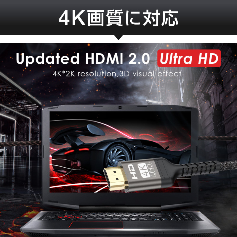 ケーブル HDMI 4K ケーブル USB usbケーブル 2m 2.0m 200cm コネクタ 3D対応 3D映像 ハイスペック ハイビジョン Blu-Ray ブルーレイ PS4 PS3 ゴールドメッキ｜hobinavi｜05
