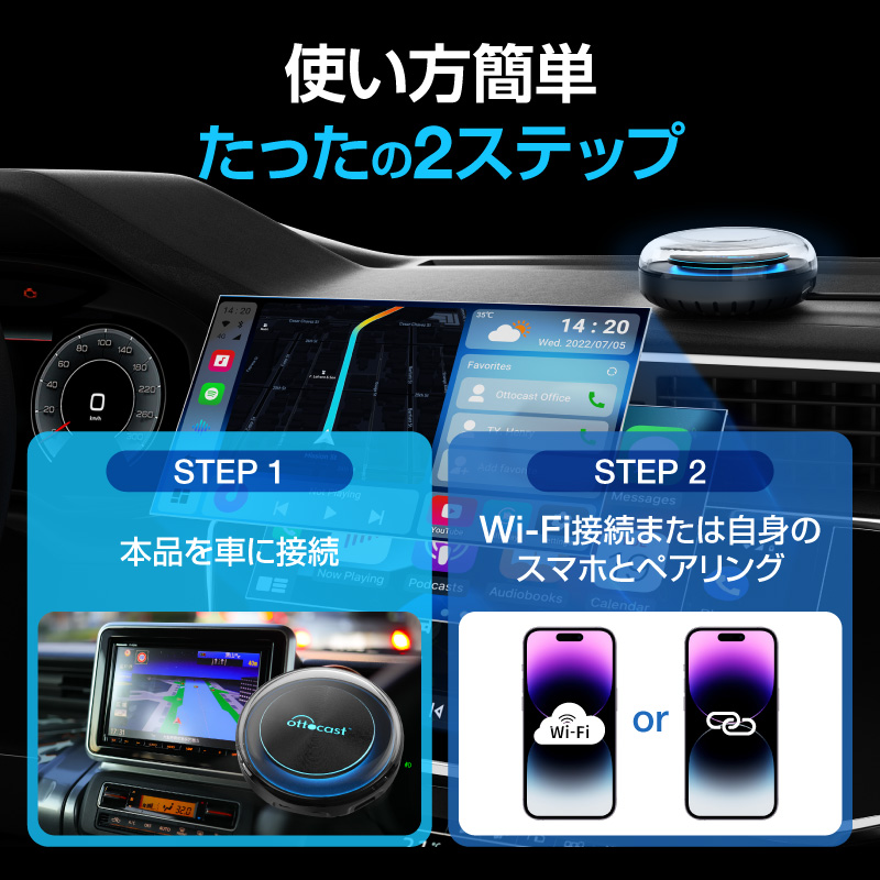 オットキャスト OTTOCAST リモコン付 PICASOU2 ピカソウ2 carplay ai box プラグアンドプレイ車載android  カープレイドングル GPS内蔵