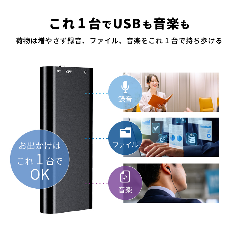 ボイスレコーダー 小型 ICレコーダー 32GB メモリ 大容量 録音機 小さい 本体 長時間連続録音 高性能 高音質 高感度 マイク オフライン 議事録 要約 USB PC 関連画像3