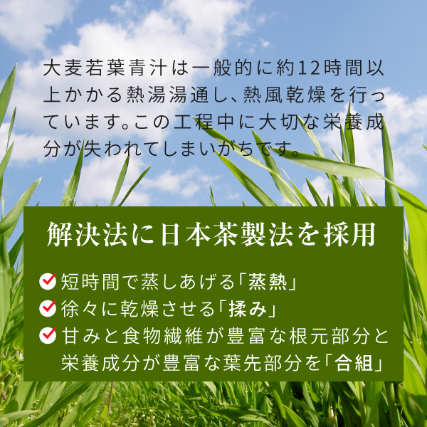 日本茶製法を採用したニチエー大麦若葉青汁