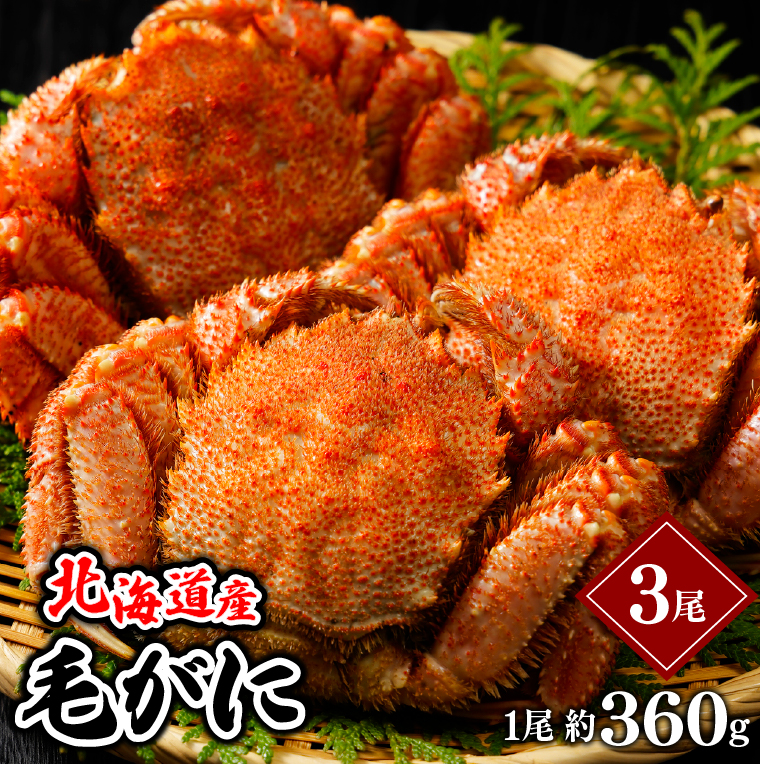 北海道産★毛蟹３尾 毛ガニ 北海道産 約570g×3尾入 ボイル済 ギフト 送料無料 姿