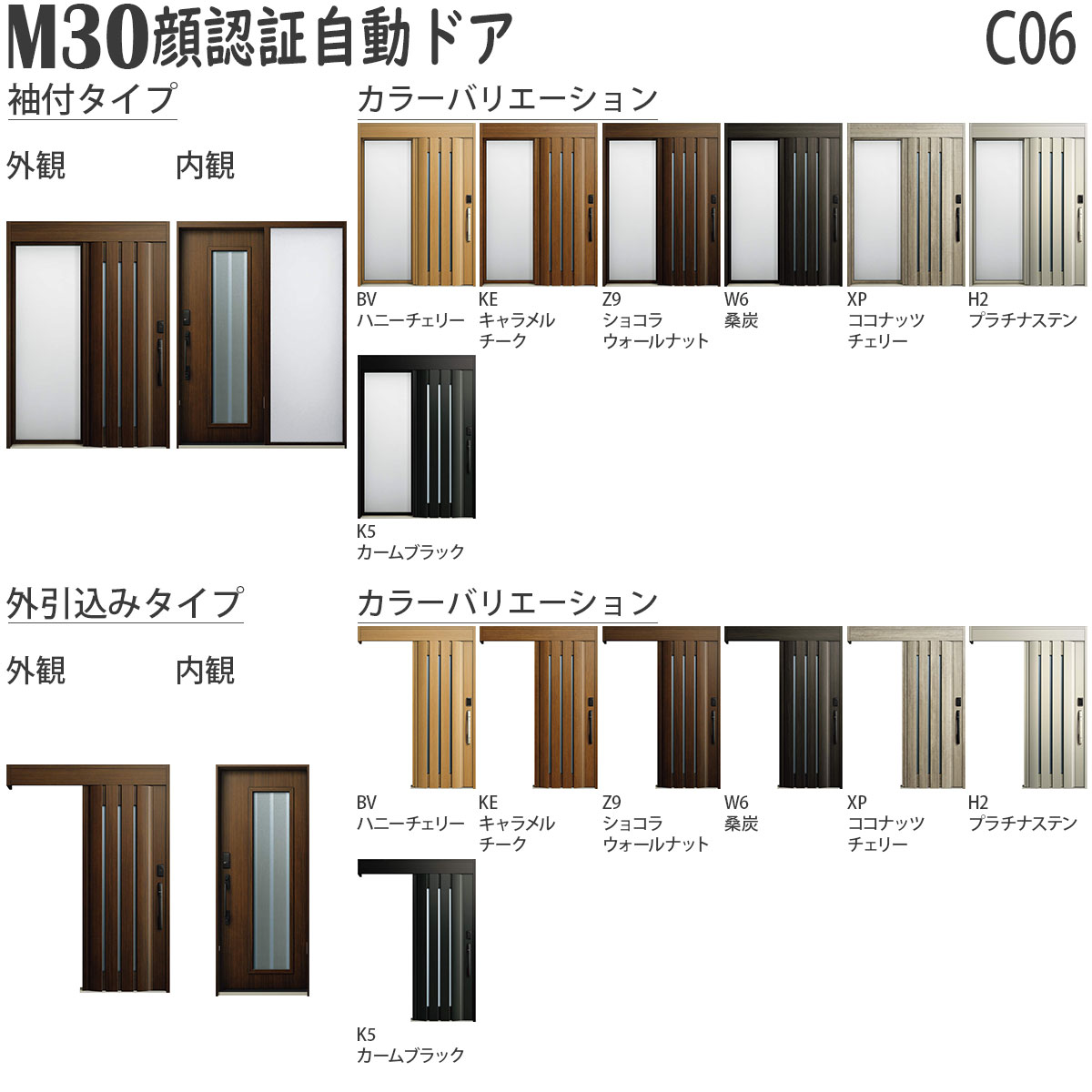 YKKAP 玄関扉 断熱 玄関引戸 M30顔認証 自動ドア 袖付きタイプ C06