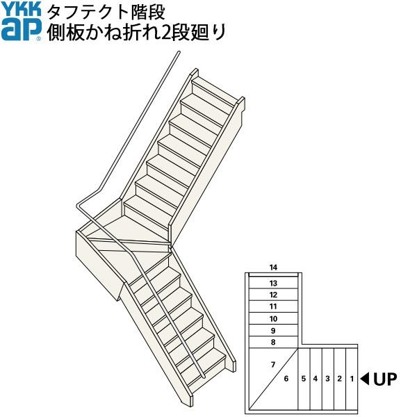 YKKAP階段 箱型かね折れ階段 側板かね折れ3段廻り：W08サイズ : boxbs3