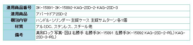 YKKAP交換用部品　レバーハンドル錠セット(HH-3K-15891)