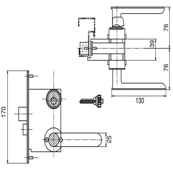 YKKAP交換用部品 堀込型レバーハンドル錠(HH-2K-12474)-