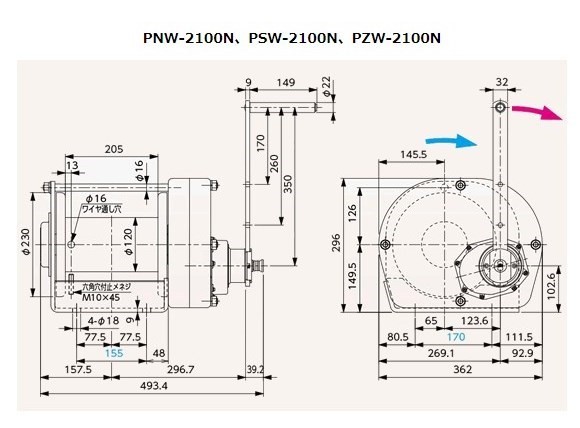 富士製作所 PNW-2100N ポータブルウィンチ ダブルブレーキ爪機構 : pnw