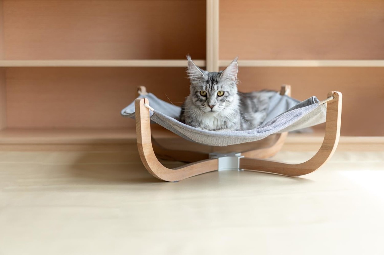 ピダン 猫 ベッド ハンモック スタンド型 洗える 綿麻 木製 : p-01-a3 