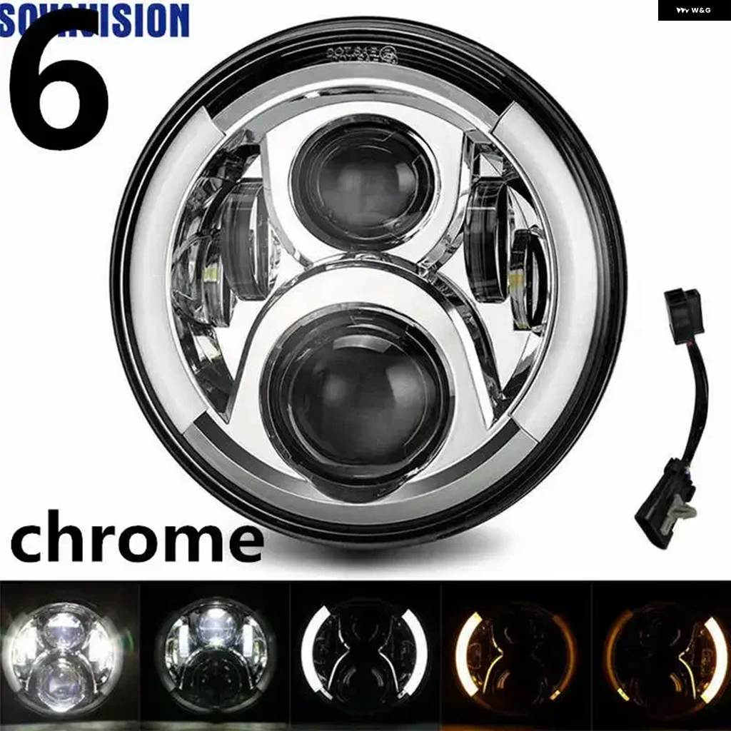 並行輸入品ラウンド7インチ バイク 黒プロジェクターモーター HID モーターストリートグライド LEDライト バルブ ヘッドライト ストリートグライド ソフの画像