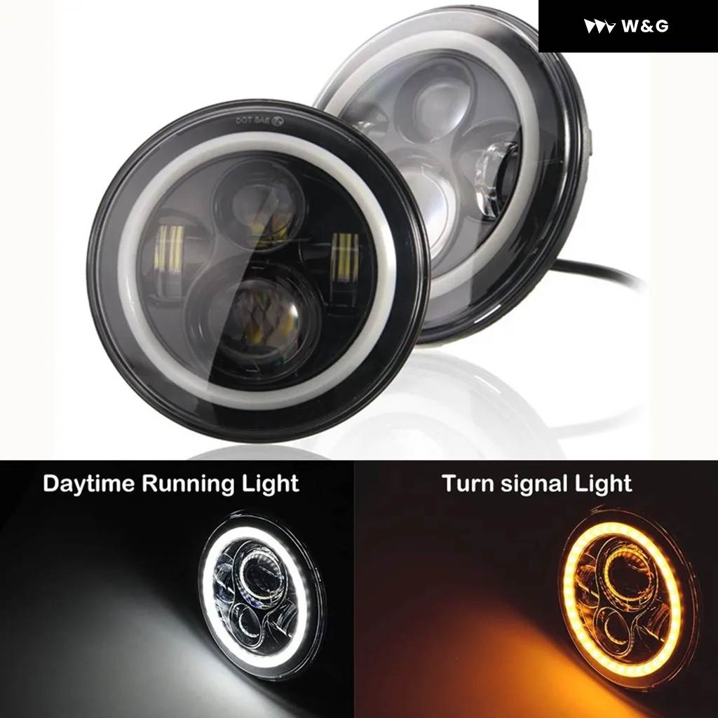 2個 DRL 7インチ LED ヘッドライト ランドローバー ディフェンダー 90