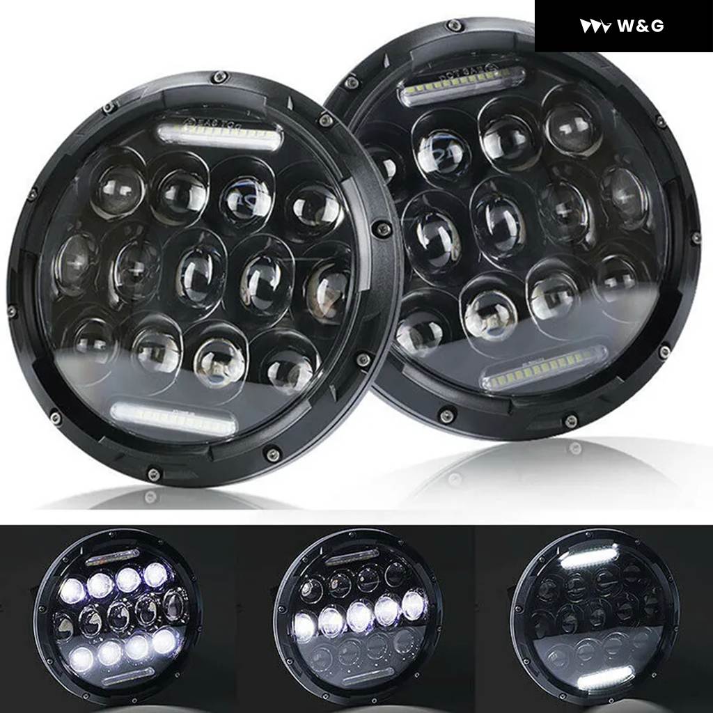 2個 DRL 7インチ LED ヘッドライト ランドローバー ディフェンダー 90