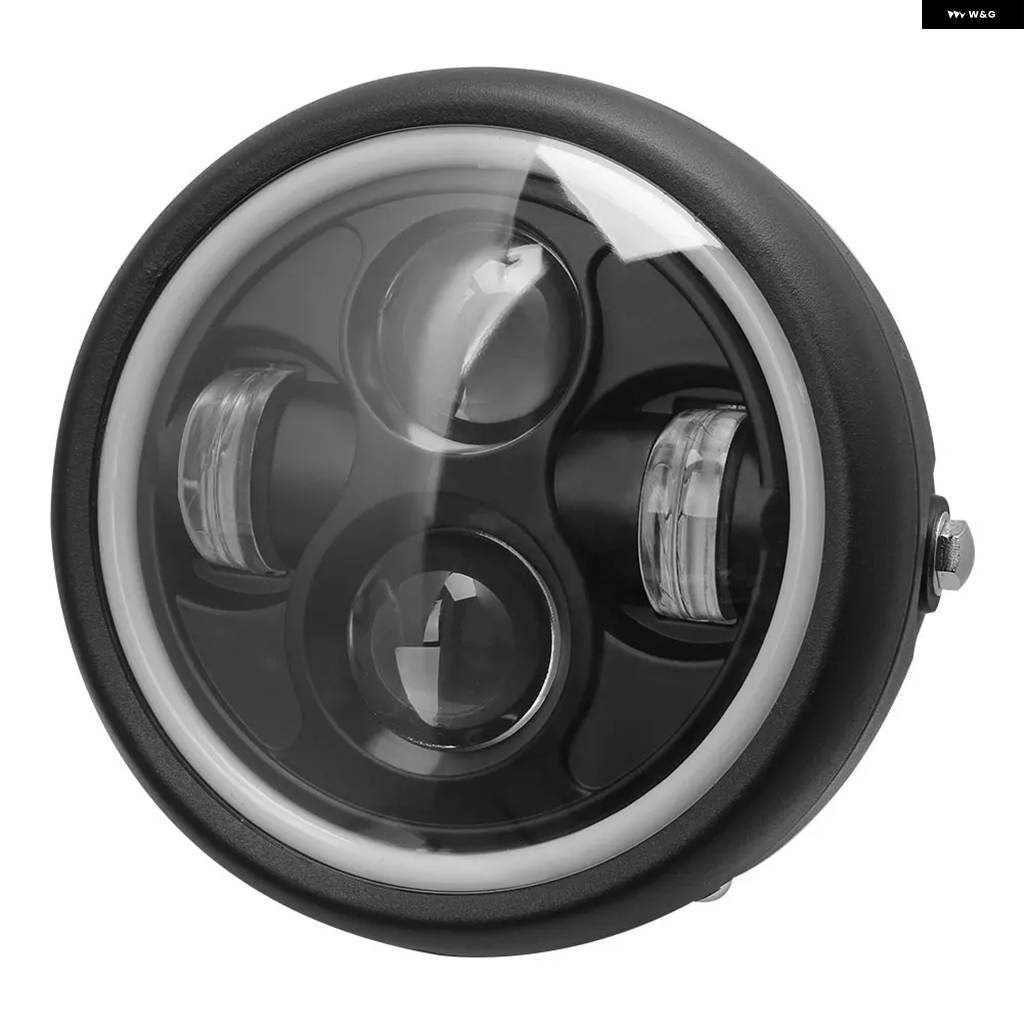 並行輸入品6.5インチ バイク LED ヘッドライト ヒロ ヘッドランプ 電球 DRLエンジェルリング マウント ブラケット 付き ハーレー スポーツスターの画像