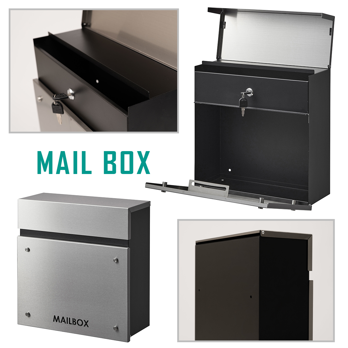 郵便ポストMAIL BOX スタイリッシュ シンプル スリム 薄型 デザイン 鍵
