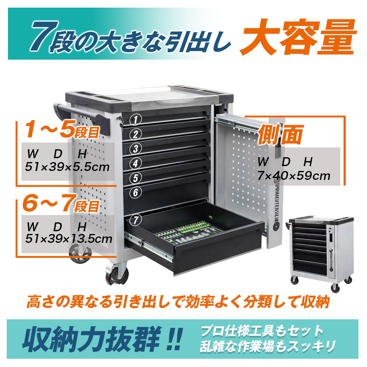 ツールキャビネット 7段 ツールボックス キャビネット+245点工具セット
