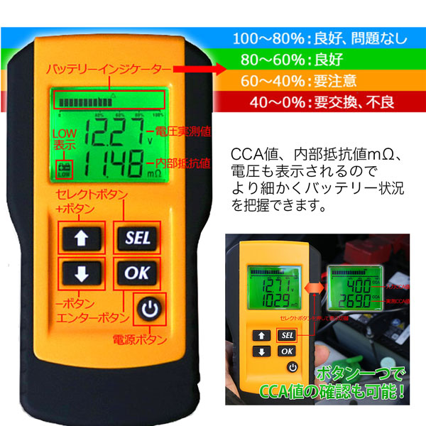 バッテリーテスター デジタル式 12V専用 電源不要 バッテリー