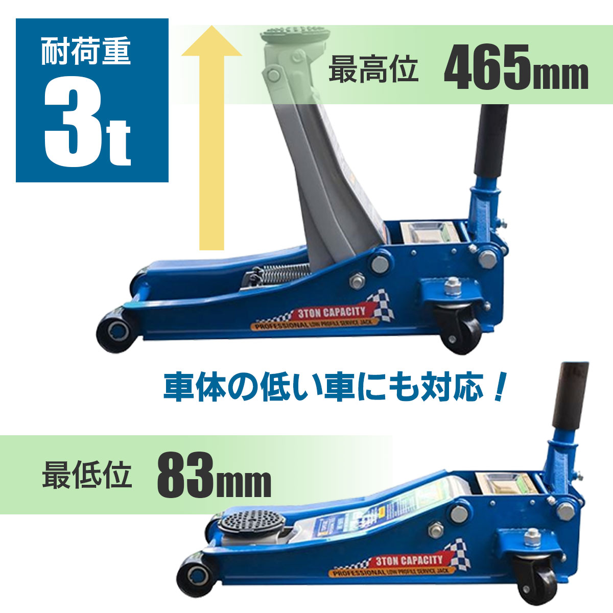 SALE対象品】フロアジャッキ 3T スチールガレージジャッキ 青 最高位