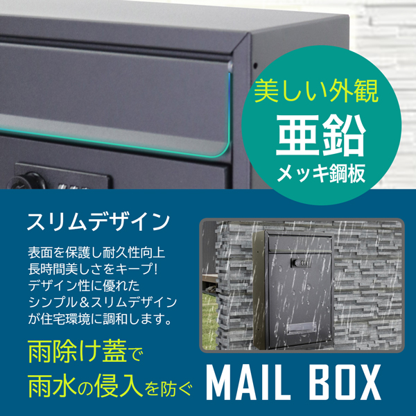 郵便ポスト 壁掛け 郵便受け 黒 ダイヤル式 鍵付き 暗証番号 おしゃれ