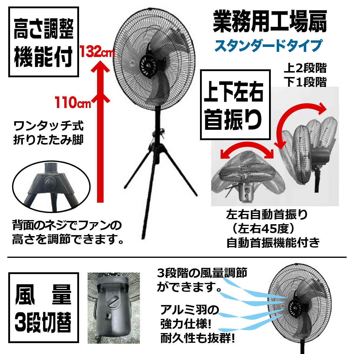未使用 工場扇 大型扇風機 羽根径45cm 3本脚 折りたたみ式 2017年 送風機 換気 乾燥 大型サーキュレーター SHINSEI 工場扇 45cmアルミ羽根 3枚羽 スタンド型 三脚型 2台セット