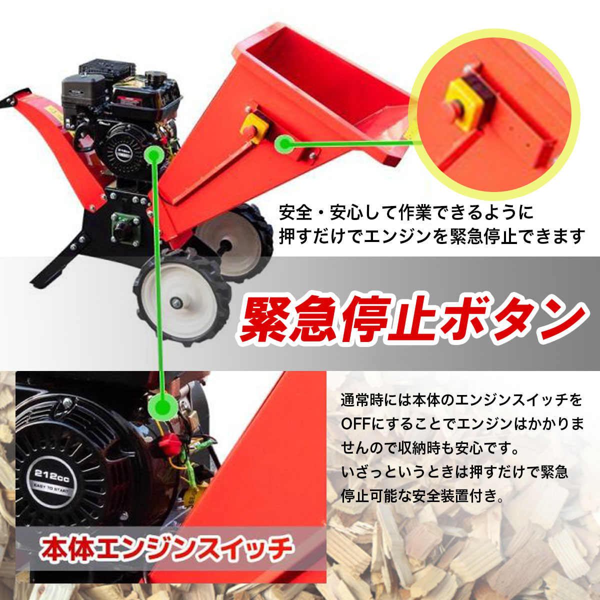 粉砕機 ウッドチッパー 7.5馬力 エンジン式 704B 排気量212CC 強力