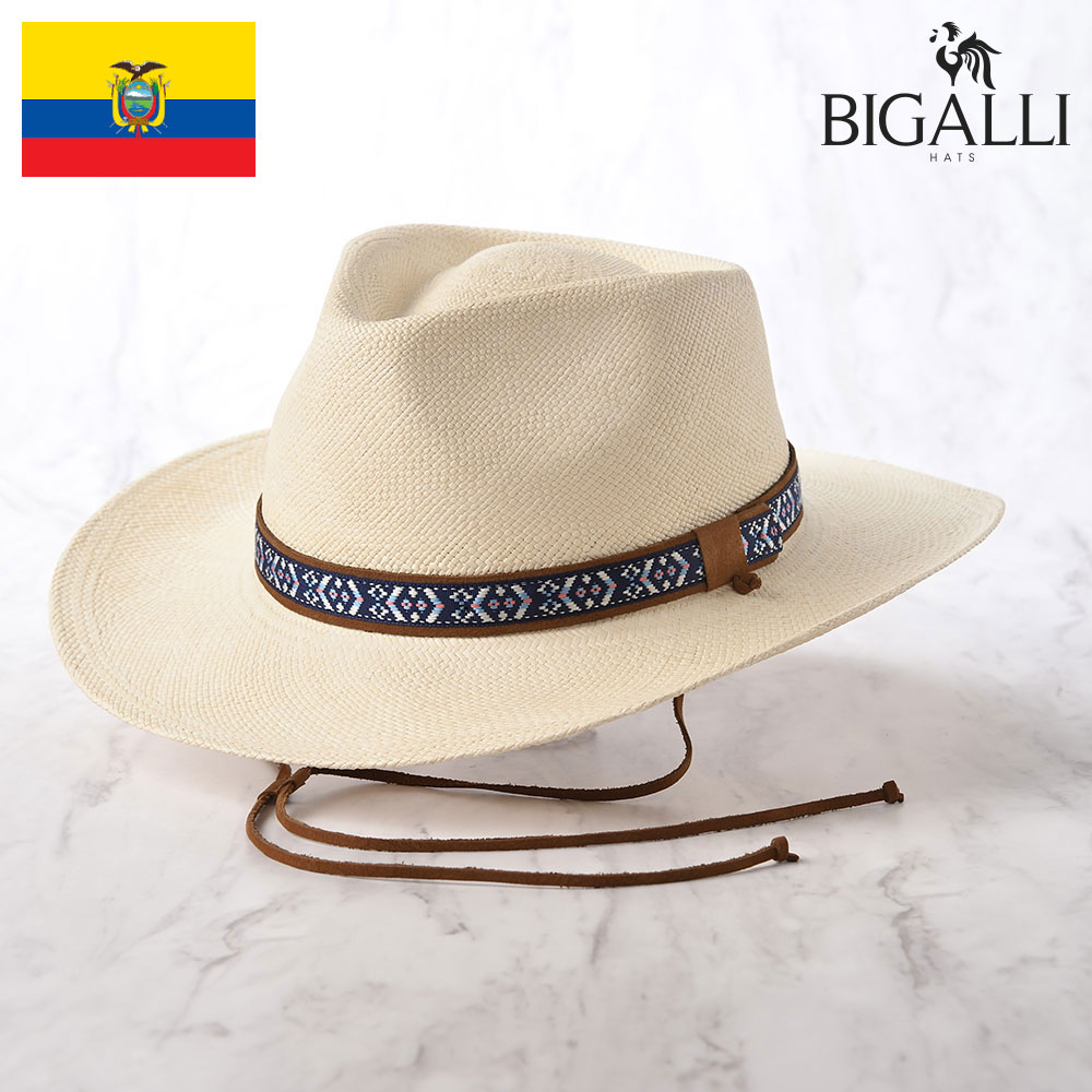 BIGALLI パナマ帽 あご紐付き 中折れハット 帽子 メンズ レディース 春 
