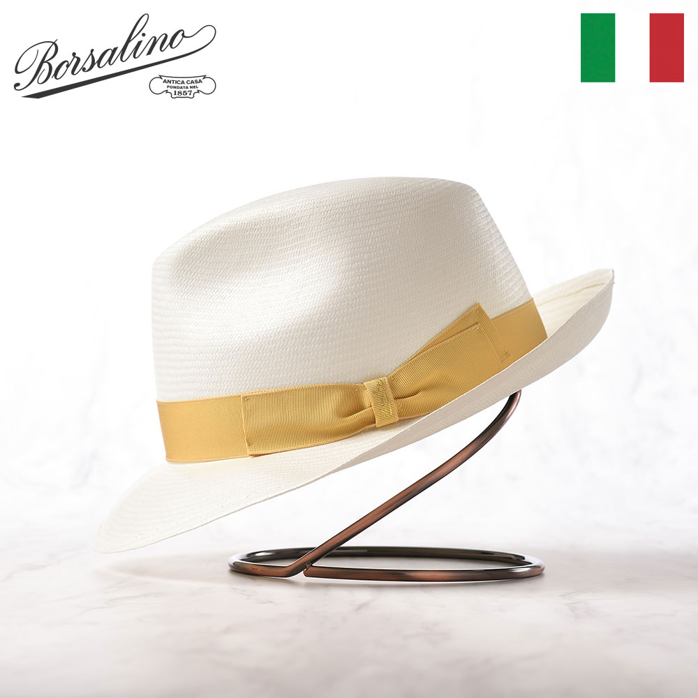 Borsalino パナマ帽 中折れハット メンズ レディース 春 夏 カジュアル シンプル おしゃれ Panama Fine(パナマ ファイン)  140338 ベージュリボン