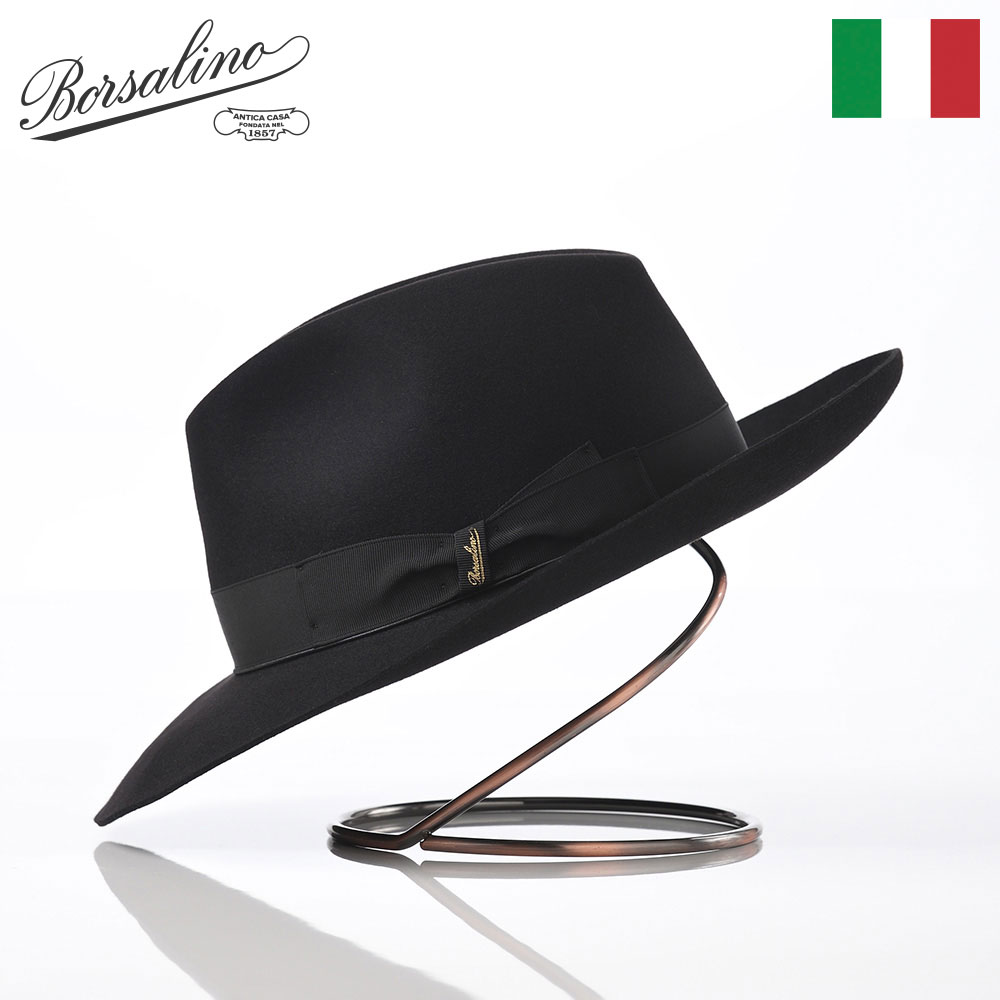 Borsalino 帽子 メンズハット ブラック 6627 Borsalino ボルサリーノ パナマ帽 パナマハット 中折れハット 春