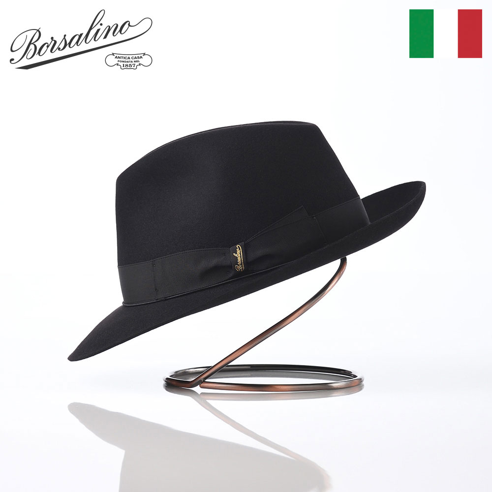 ボルサリーノ Borsalino 中折れハット size60 ブラック 黒 Borsalino（ボルサリーノ） 帽子 中折れハット フェルト帽 秋 冬