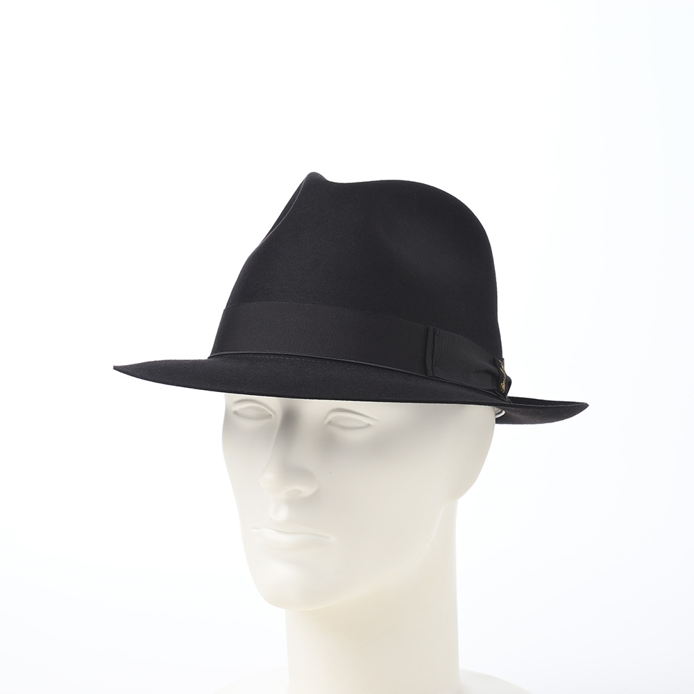 イタリア製 ボルサリーノ ビーバー 中折れ フェルト ハット 59 黒 ブラック Borsalino 帽子 中折れハット ビーバーフェルト帽 秋 冬 メンズ