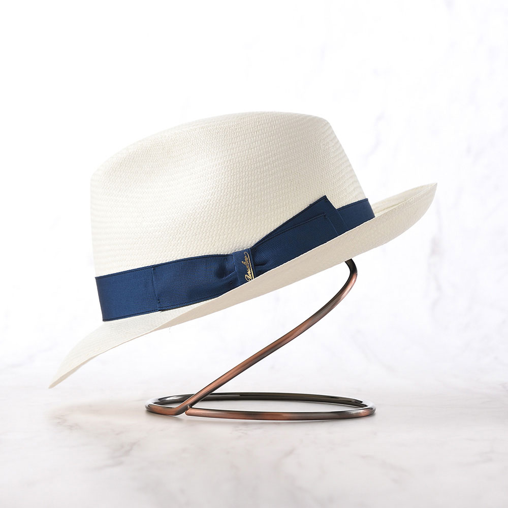 Borsalino 美品パナマ帽 オフホワイト青いリボンＬサイズ59cm Borsalino 美品パナマ帽 オフホワイト青いリボンLサイズ59cm