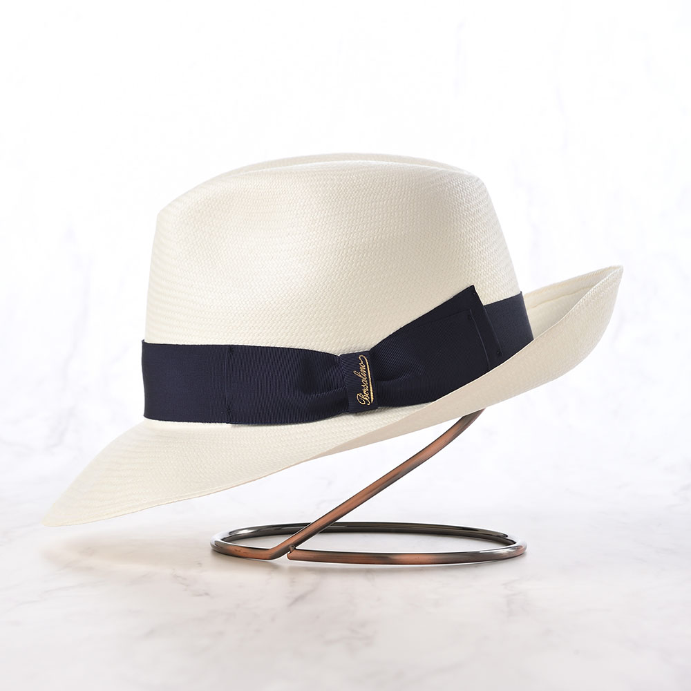 Borsalino ボルサリーノ パナマ帽 中折れハット メンズ 紳士帽 ブランド Panama Fine Larga(パナマファイン ラーガ) 140340 ネイビーリボン 父の日ギフトの画像