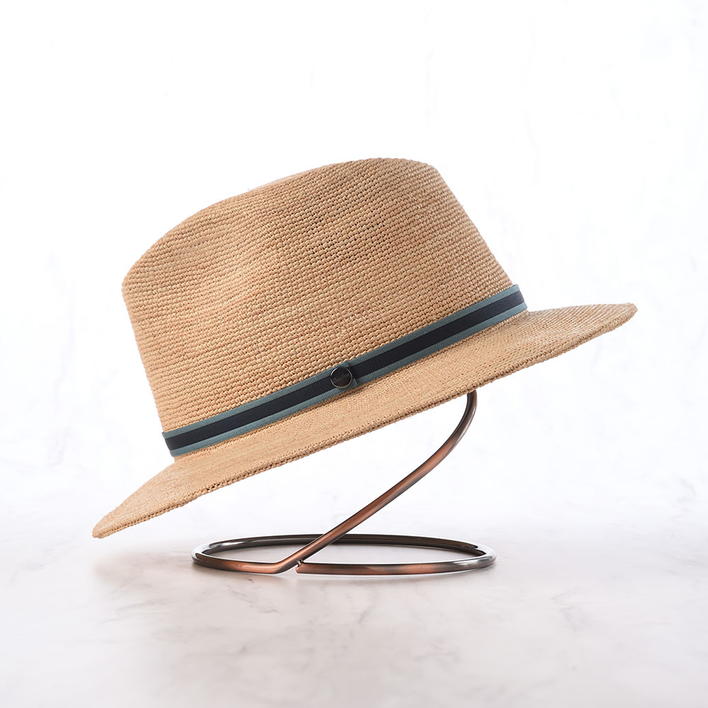 Borsalino ボルサリーノ ラフィアハット 中折れハット ストローハット 春 夏 ブランド Rafia crochet fine 141165 ネイビーリボン 父の日ギフト 爆買の画像