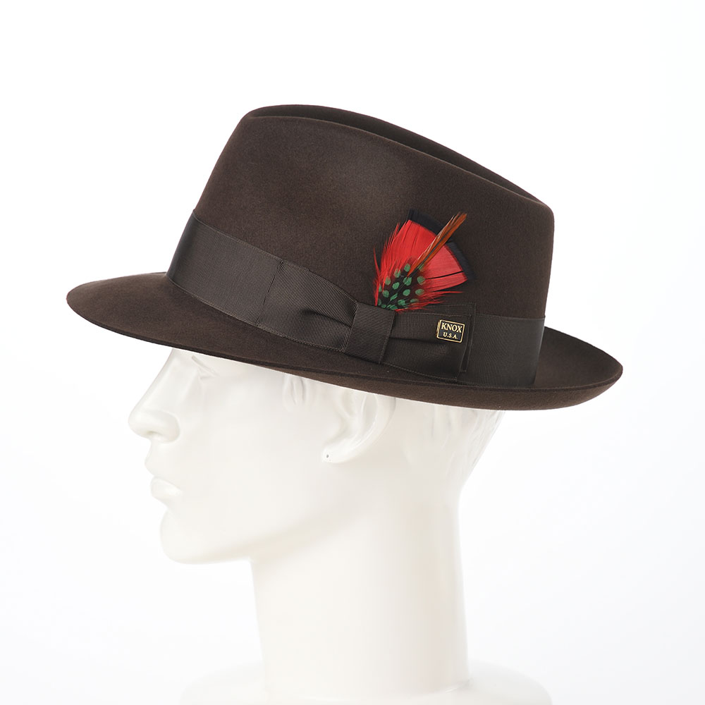 フェルトハット 帽子 中折れハット メンズ 紳士帽 大きいサイズ 秋冬 KNOX Rabbit Fur Fedora Hat（ラビットファー  フェドラハット）KMC ブラウン