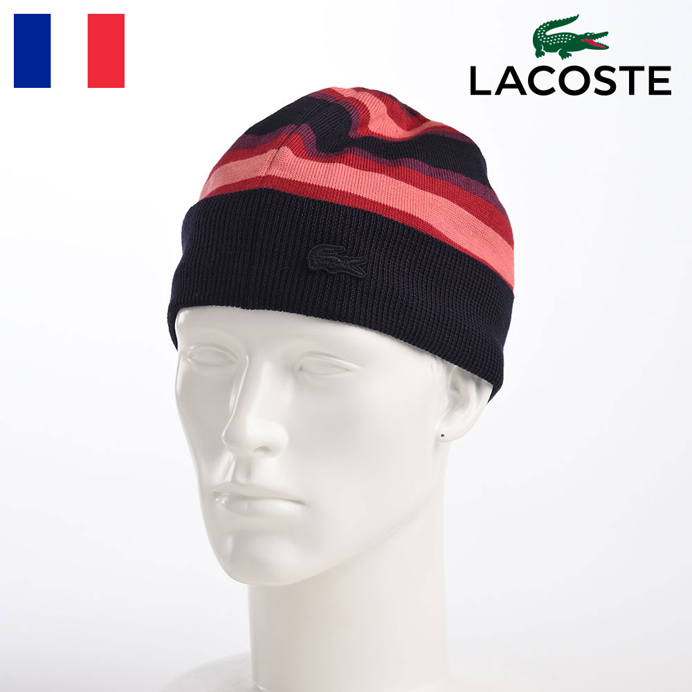 LACOSTE ニット帽 ワッチキャップ メンズ レディース 帽子 秋 冬 おしゃれ BORDER KNIT WATCH（ボーダー ニットワッチ）  L7054 レッド :lwn7054-red:メンズハット・帽子専門店 時谷堂 通販 