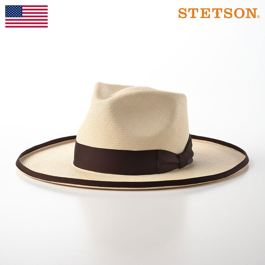 STETSON パナマハット つば広 中折れハット メンズ帽子 春 夏 FLAT EDGE-UP PANAMA（フラット エッジアップ  パナマ）SE588 ナチュラル