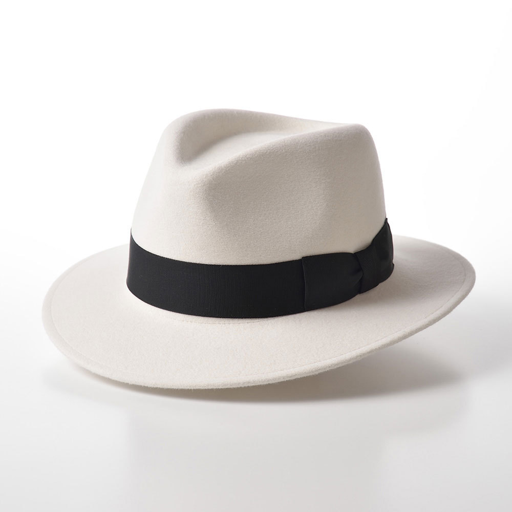 TONAK ラビットファーフェルトハット 中折れハット 白 メンズ 帽子 大きいサイズ 秋 冬 フェドラ ブラン White