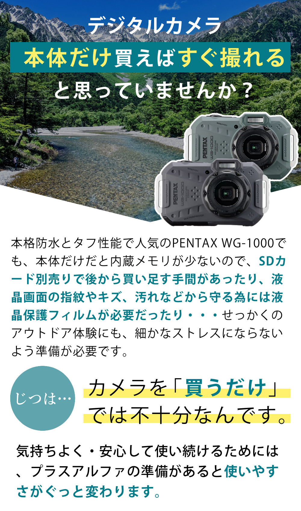 ペンタックス PENTAX デジタルカメラ WG-1000 グレー 液晶保護フィルム