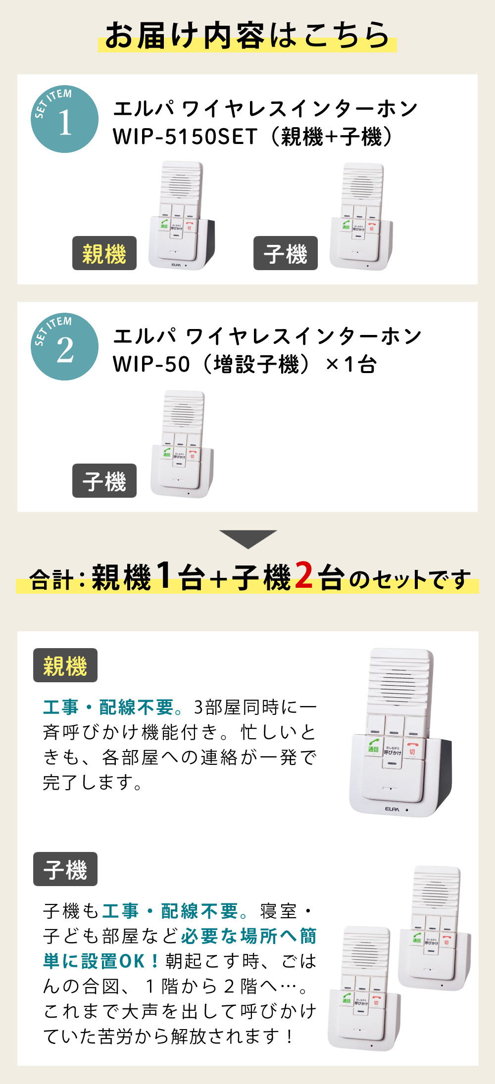朝日電器 エルパ ELPA ワイヤレスインターホン ワイヤレス