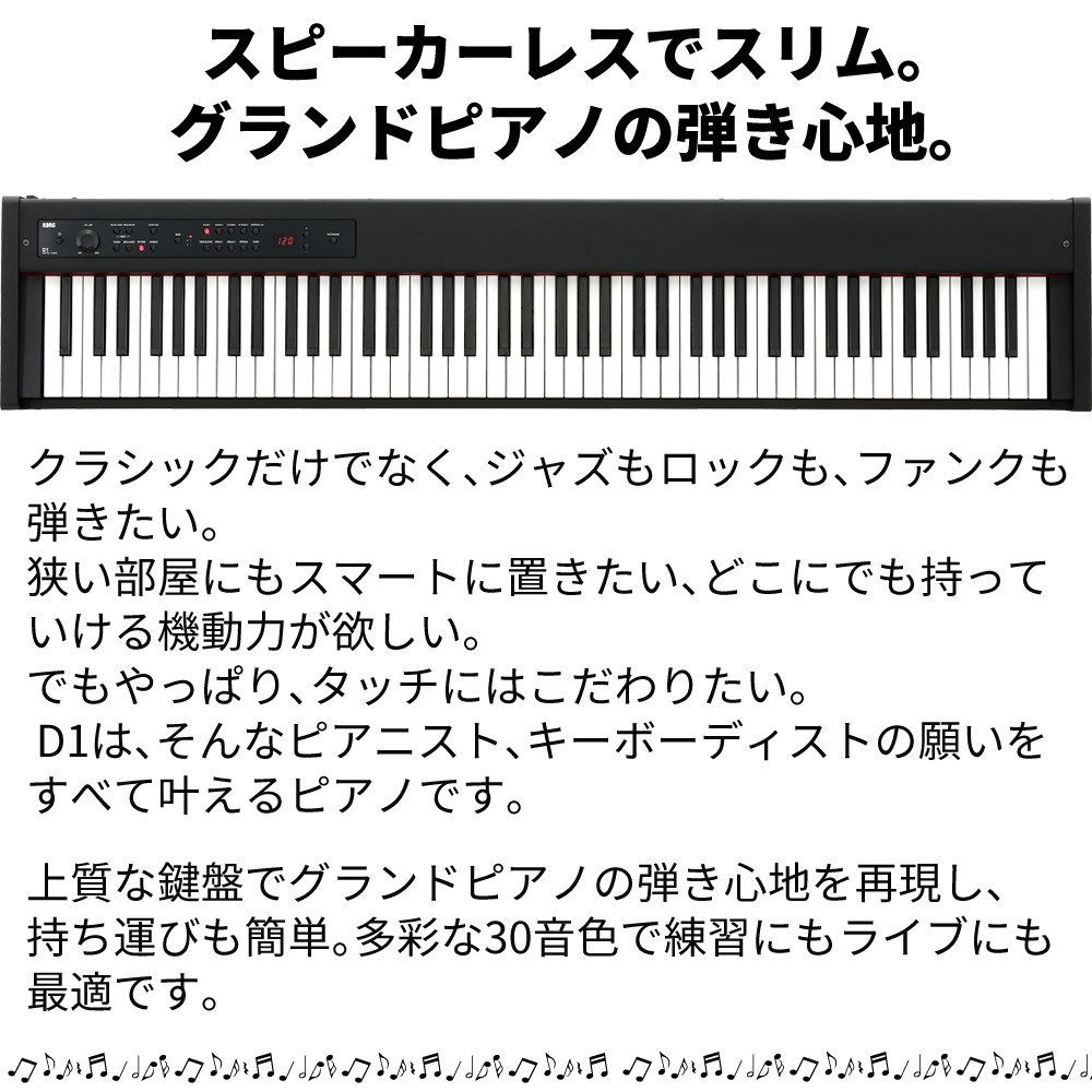 KORG（コルグ） 電子ピアノ D1 BK ブラック 88鍵 RH3鍵盤 ステージ