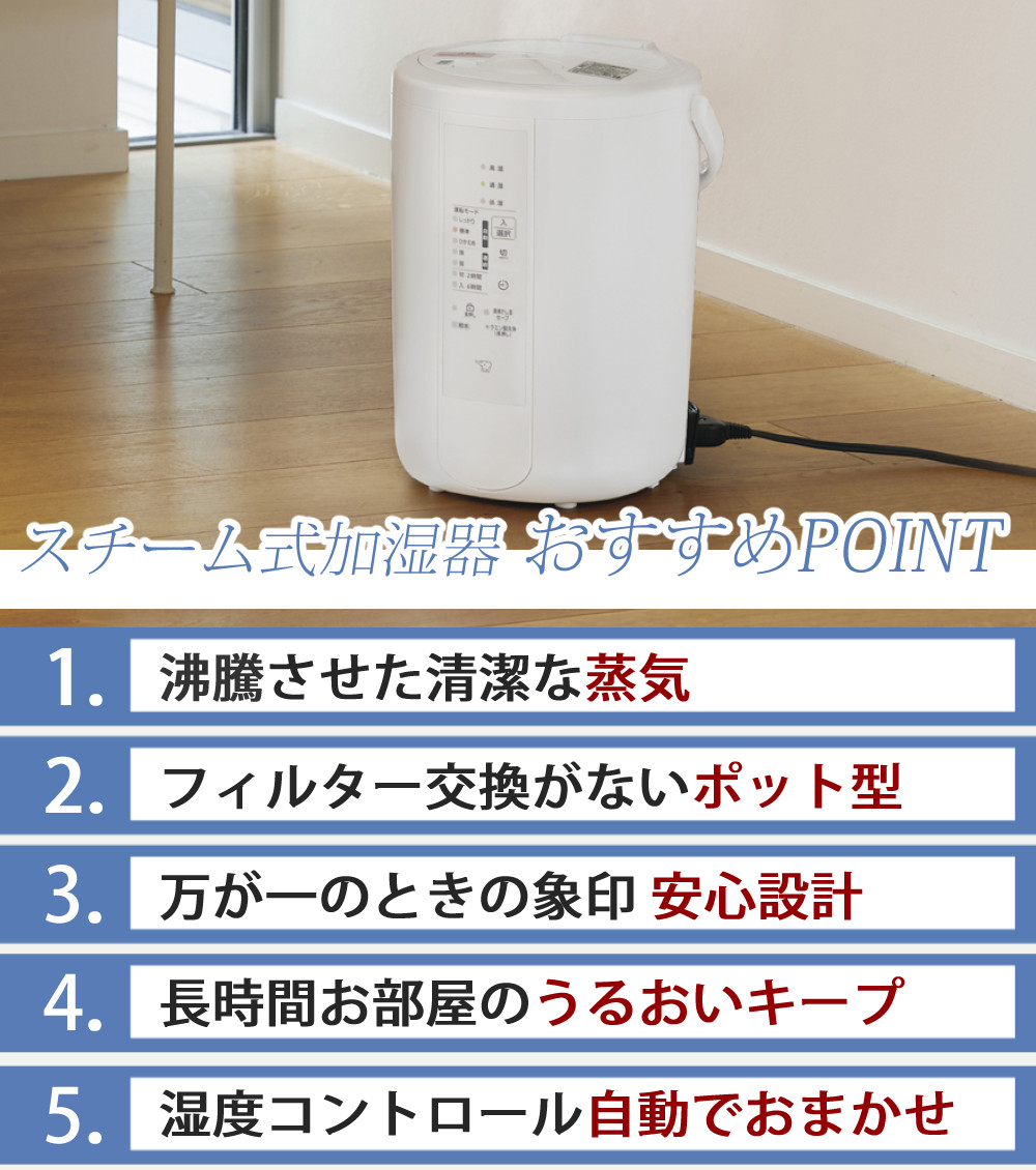 象印（ZOJIRUSHI） 加湿器 スチーム式加湿器 3.0L EE-RU50 WA ホワイト 